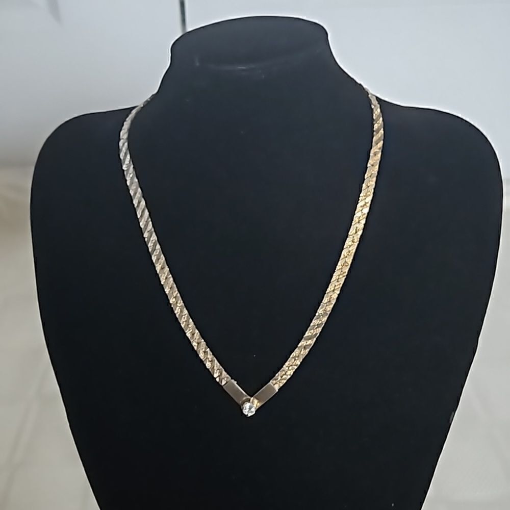 Vintage Women's Gold Plated Necklace With White Stone, Clasp Closure 9"